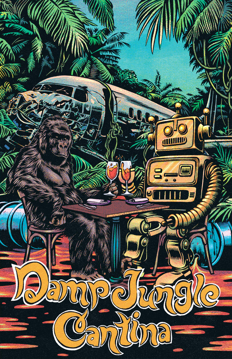 Poster illustration for Open Sauce 2024, a festival in California celebrating makers, engineers, and creative projects, featuring interactive exhibits and unique inventions.